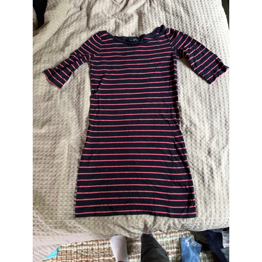 French Connection 100% Cotton Striped Black and Pink Dress